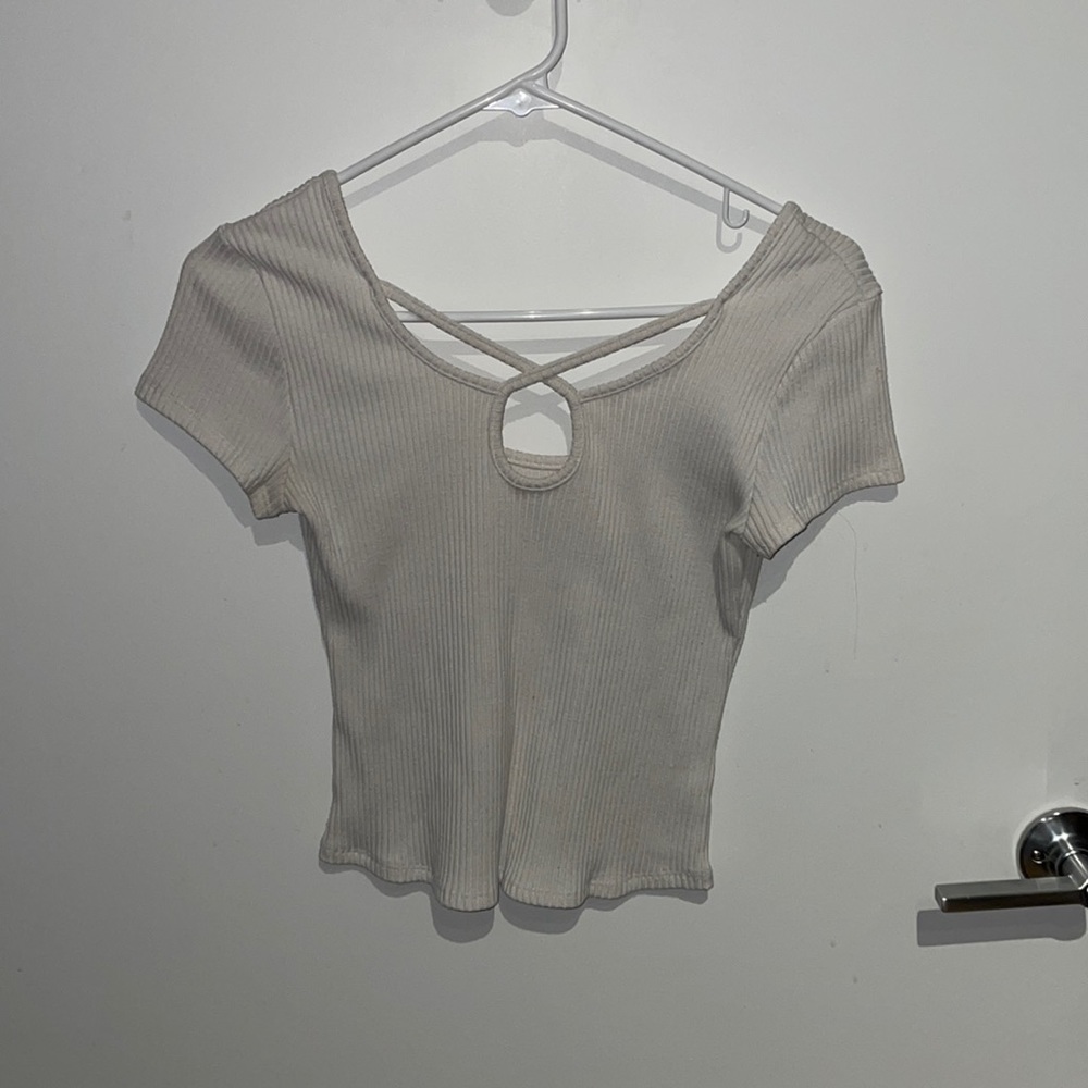 American Rag Ribbed Off White Crop Top